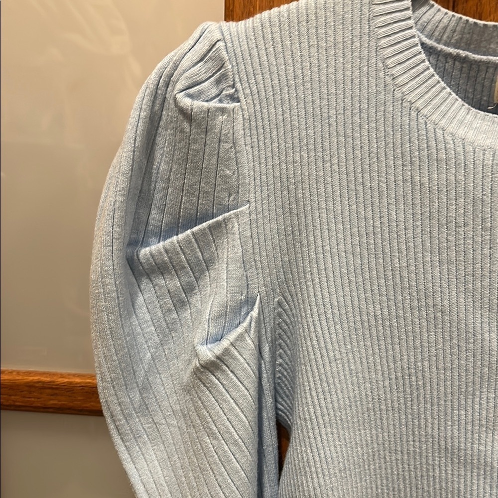 NWOT! Pinch Blue Crew Neck Sweater with Puff Sleeves - Picture 3 of 7
